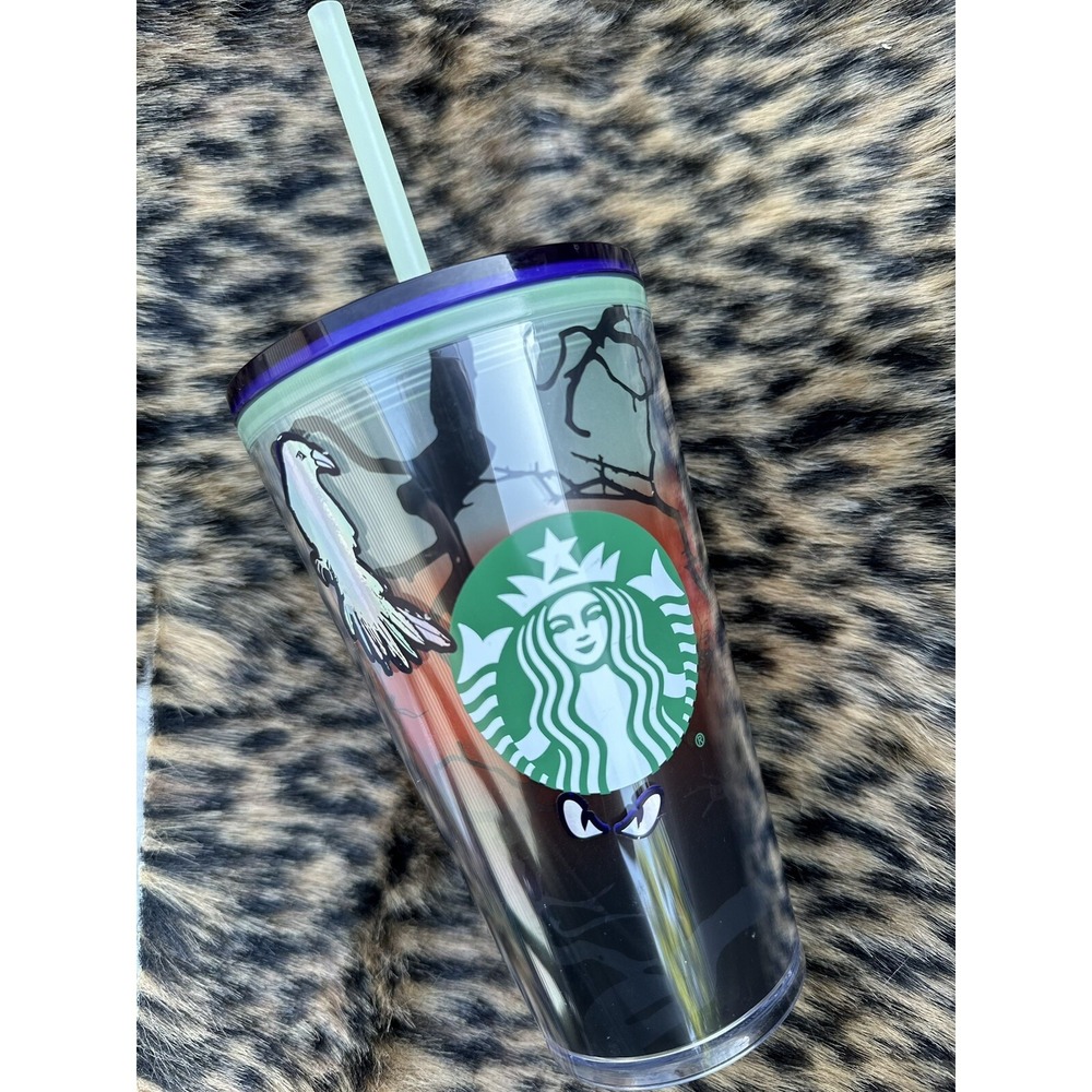 NEW Starbucks Halloween 2022 Glow In The Dark 16oz Cup Raven Tree Never more
